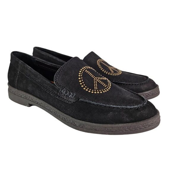 Lucky Brand Shoes - Lucky Brand Redmy Black Leather Peace Sign Stud Slip On Pointy Toe Loafer 7